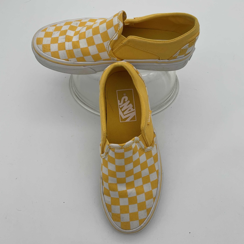 Vans Yellow White Checkerboard Pattern Slip On Canvas Rubber Shoes US Women 6